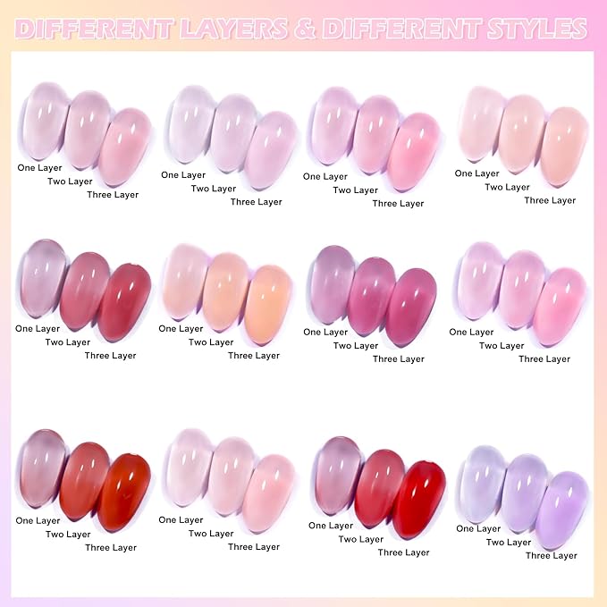 Jelly Gel Nail Polish Set 12 PCS Autumn Sheer Nude Pink Jelly Nail Polish Gel Neutral Nail Art Design Korean Trend Icy Transparent Gel Nail Polish Kit UV LED Soak Off Gel Polish