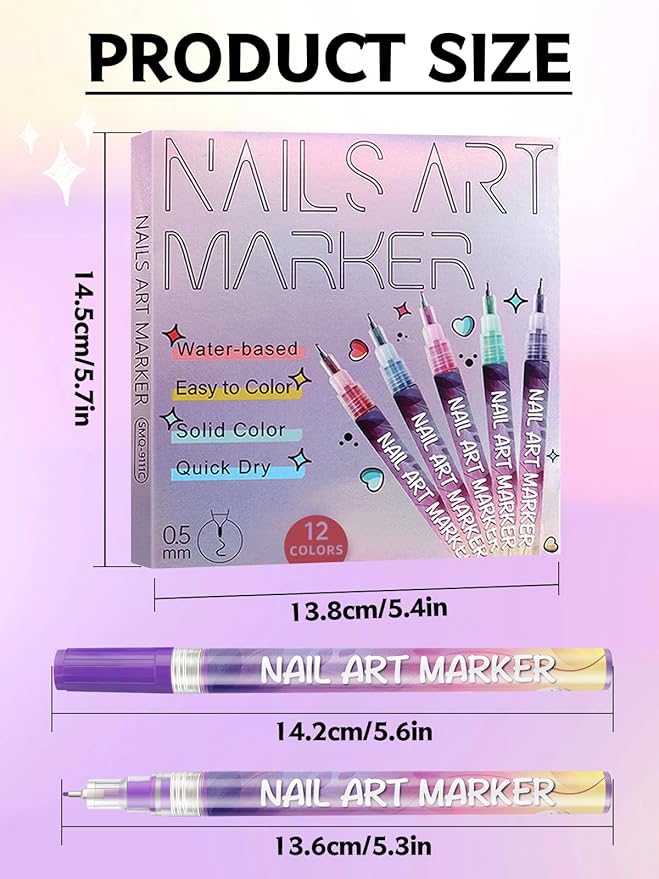 Kalolary 12 Color Nail Art Pens Set Nail Art Markers Polish Pens Nail Point Graffiti Dotting Pen Drawing Painting Liner Brush for DIY Nail Art Beauty Adorn Manicure Tools