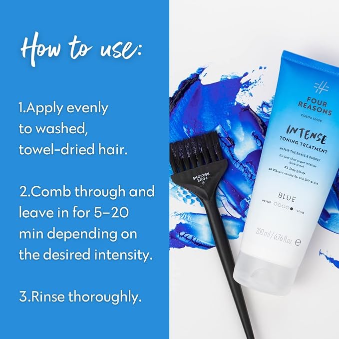 Four Reasons Color Mask INTENSE- Blue ? (27 Colors) Intensive Toning Treatment - Color DepositingConditioner ? Semi Permanent Hair Dye for Lightened and Colored Hair? 100% Vegan 6.76 fl oz