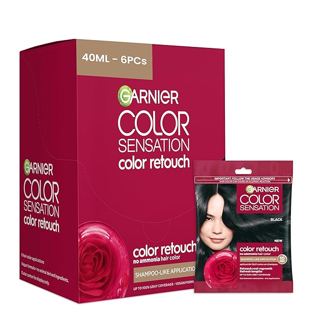 Garnier Color Sensation Color Retouch Demi Permanent Hair Dye for Roots with 100% Gray Coverage Black Hair Dye 1.0 Pack of 6