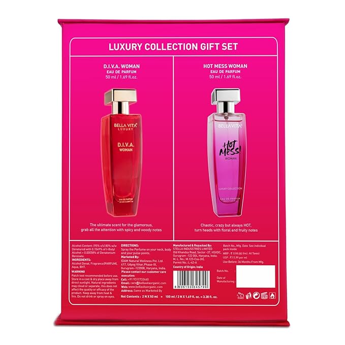 Bella V.ita Luxury Hot &amp Classy Gift Set for Women 2 x 50Ml with Hot Mess D.I.V.A. Perfume|Floral Woody Long Lasting EDP Fragrance Scent