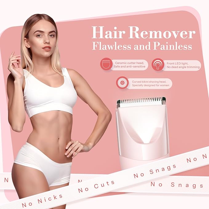 Bikini Trimmer for Women 2 in 1 Electric Shaver for Women Pubic Hair Trimmer Waterproof IPX7 with LED Bikini Razor for Leg Arm Underarm Bikini Area Pull Bows Gift Box for Friends (Rose Pink)