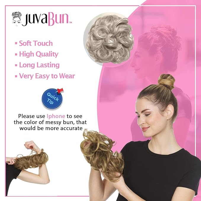 Juvabun Hair Extensions Silver Gray ? Soft Curly Hair Extensions Clip-In for Natural Volume &amp Quick Updo Styling Hair Bun Maker