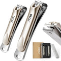 DEOU 3-in-1 Professional Nail Clipper Set - Stainless Steel Large/Medium Flat-Edge Clippers with Built-in Nail File Champagne-Colored Nail Care Tools Exquisitely Gift-Packaged for Home &amp Travel