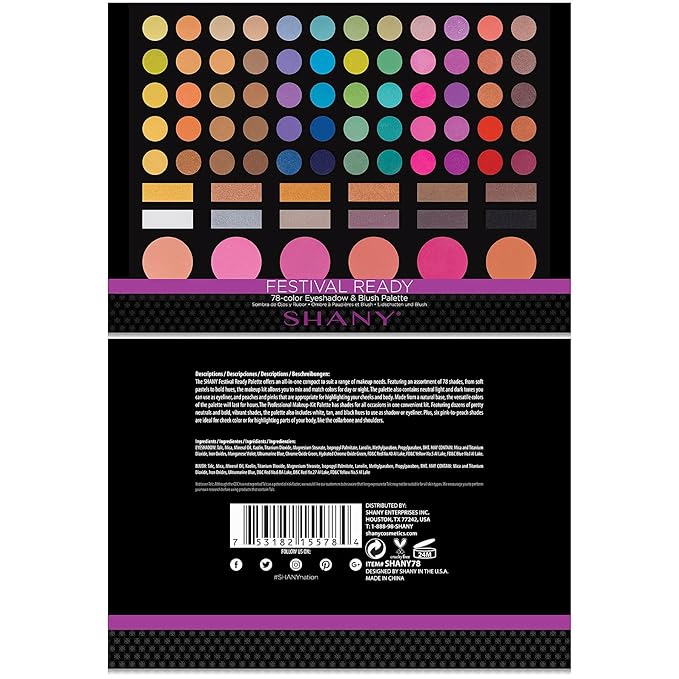SHANY Festival Ready Palette - Highly Pigmented Blendable Eye shadows Makeup Blush and Face powder Makeup Kit with 78 Colors - Makeup Palette