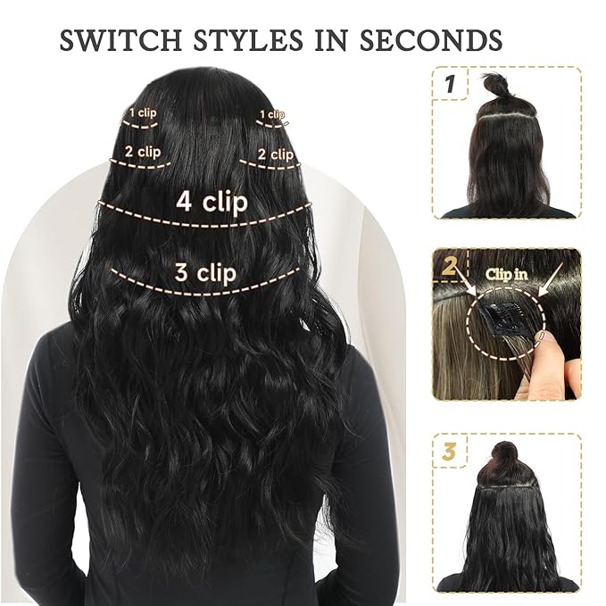 Clip in Hair Extensions 6 PCS Natural &amp Soft Hair &amp Blends Well Hair Extensions Long Wavy Hairpieces(16inch 6pcsMixed Dirty Blonde)