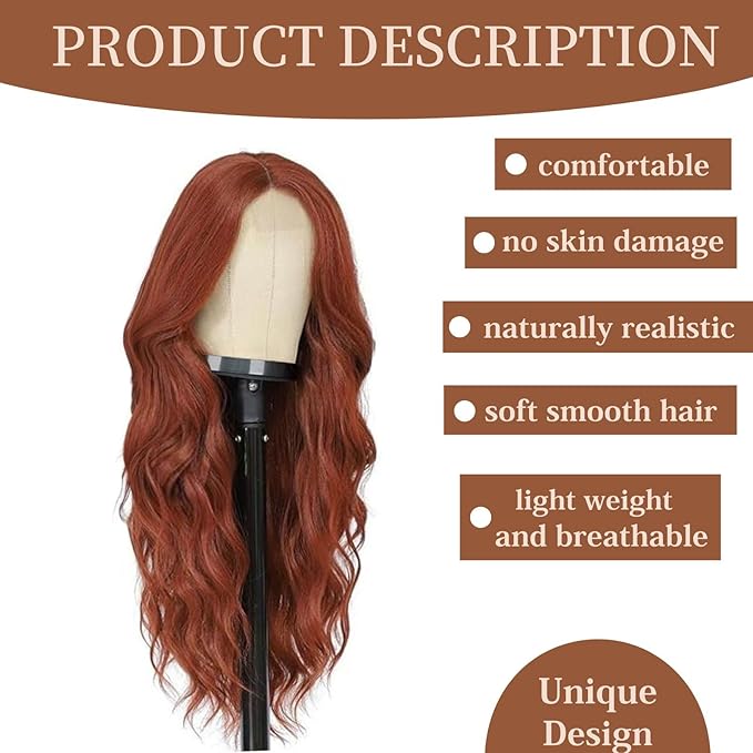 Auburn Wigs for Women 26 inch Lace Hairline Middle Part Long Curly Wig Heat Resistant Synthetic Hair Looking Natural Fiber Wig for Daily Party Use