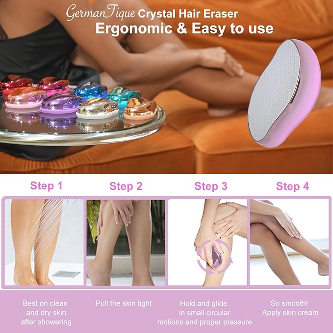 Crystal Hair EraserNatural Crystal Hair RemoverReusable Painless Nano Glass Hair Removal Device Without ShaverGentle Crystal Epilator and Exfoliator for Soft Silky Skin(Light Pink)
