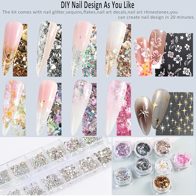 Poly Gel Nail Kit with UV Light 12 Colors Builder Gel Nail Extension Kits for Beginners with Everything Dual Nail Forms Slip Solution Chunky Glitter Poly Gels Nails Art Design Starter Set