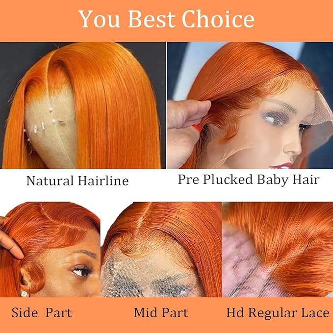 PANDA ANGEL Ginger Orange Lace Front Wigs Human Hair Pre Plucked Gluleless Straight Ginger Wig 350# Colored Orange Lace Frontal Wigs for Women Human Hair 13x4 Hd Transparent Lace Wigs 24 Inch