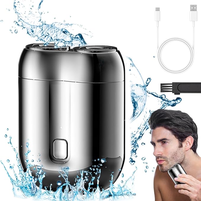 2026 New Model Mini Dual-Head Electric Shaver Electric Mini Portable Razor Pocket Size Washable Double Head Razor Rechargeable Waterproof Compact Electric Shaver for Home Car Travel (Silver)