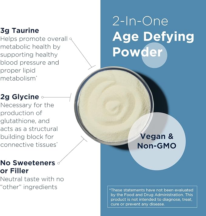 Designs for Health Taurine + Glycine Powder - Amino Acids for Healthy Aging - Supports Cellular Metabolic &amp Heart Health - Non-GMO Unflavored Amino Acid Powder (250 g)