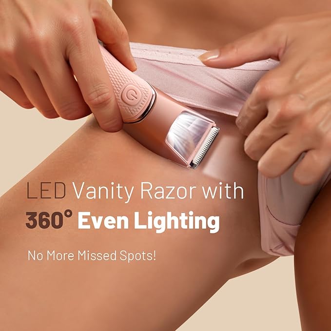 Bikini Trimmer for Women: 3-in-1 LED Trimmer &amp Mirror with Travel Lock for Flawless Bikini Underarm and Leg Care