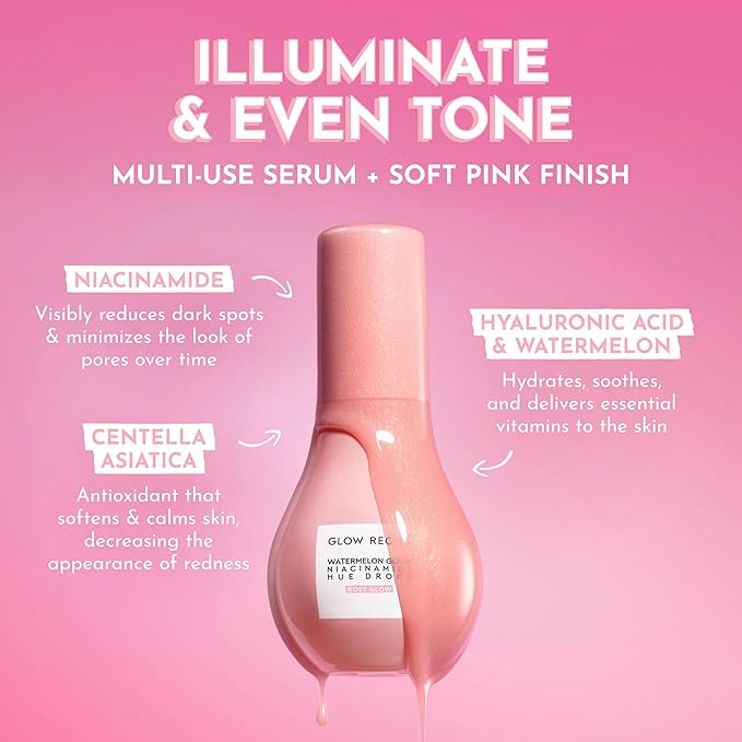 Glow Recipe Hue Drops Tinted Face Serum - Illuminating Glow Drops to Brighten &amp Hydrate - Skincare Makeup Primer &amp Liquid Highlighter to Blur Pores for a Radiant Even Skin Tone - Rosy Glow (4