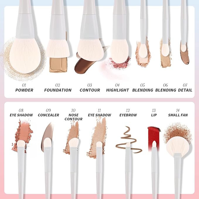Docolor 14Pcs Makeup Brushes Premium Synthetic Makeup Brush Set Includes 9pcs Eye Brushes5pcs Synthetic Face Brushes Perfect for FoundationBlushBronzerContourEyeshadow &amp Powder-Small Waist Se
