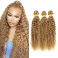 26 28 30 inch #27 Human Hair Bundles Honey Blonde Kinky Curly Bundles LadrXadr Blonde Wet and Wavy Bundle 27 Color