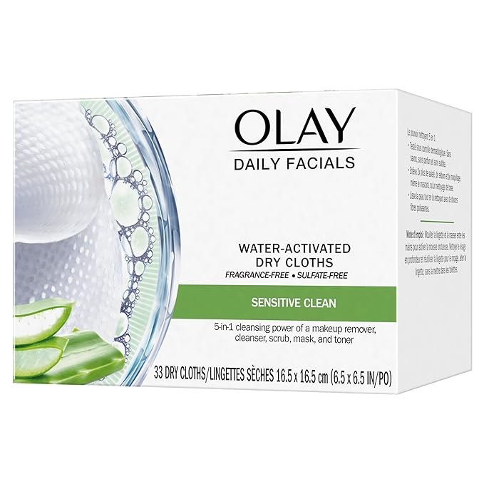 Olay Daily Facials for Clean Sensitive Skin Makeup Remover Wipes Soap-Free and Fragrance-Free Cleanser Cloths 33 Count (Pack of 3)