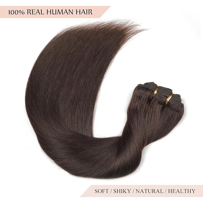 Sisily Clip in Hair Extensions Real Human Hair 22 inch 170g Dark Brown 100% Brazilian Remy Human Hair Clip in Extensions Soft Straight 7pcs Per Set with 16 Clips Double Weft