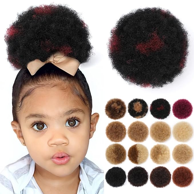 Fullart Afro Ponytail For Black Women #H1-99J Black mix Wine Red 100% Remy Human Hair No Shedding No Tangling No Lice Durable Natural Soft and Smooth Curly Drawstring Ponytail For Kids