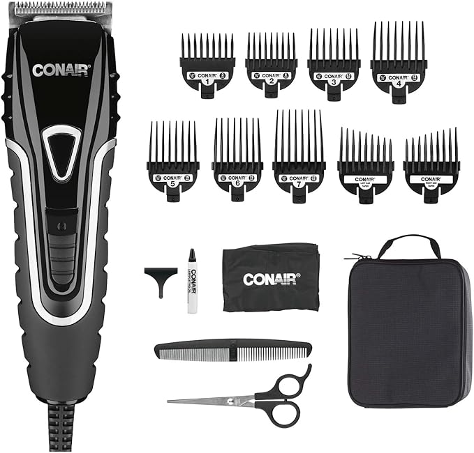 Conair Barber Hair Clippers Barbershop Series No-Slip Grip 16-Piece Hair Cutting Kit