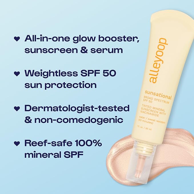 Alleyoop Sunsational Tinted Moisturizer SPF 50 for Face Broad Spectrum ? 100% Mineral Face Sunscreen with Jojoba Hydrating &amp Soothing Tinted Sunscreen Vegan &amp Cruelty-Free (Luster)