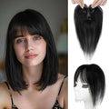 REECHO Hair Toppers for Women Real Human Hair Seamless Human Hair Toppers with Bangs 360° 3D Cover Clip in Bangs Hair Extensions for Daily Wear Natural Black