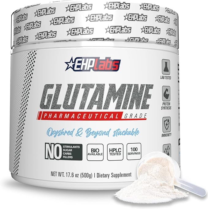 EHP Labs L Glutamine Powder Amino Acids - L-Glutamine Workout Recovery Immune Health &amp Gut Health Support (500g) - 100 Servings