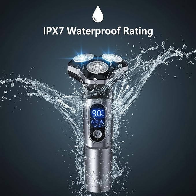 Electric Razor for Men.Wet/Dry Rotary Shaver Waterproof - USB Fast Charging &amp Sensitive Skin Care. 3-Blade Rotary Shaving System.LED Display Travel LockGray