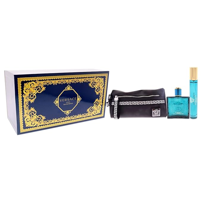 Versace Versace Eros Men 3.4oz EDP Spray 0.3oz EDP Spray Pouch 3 Pc Gift Set