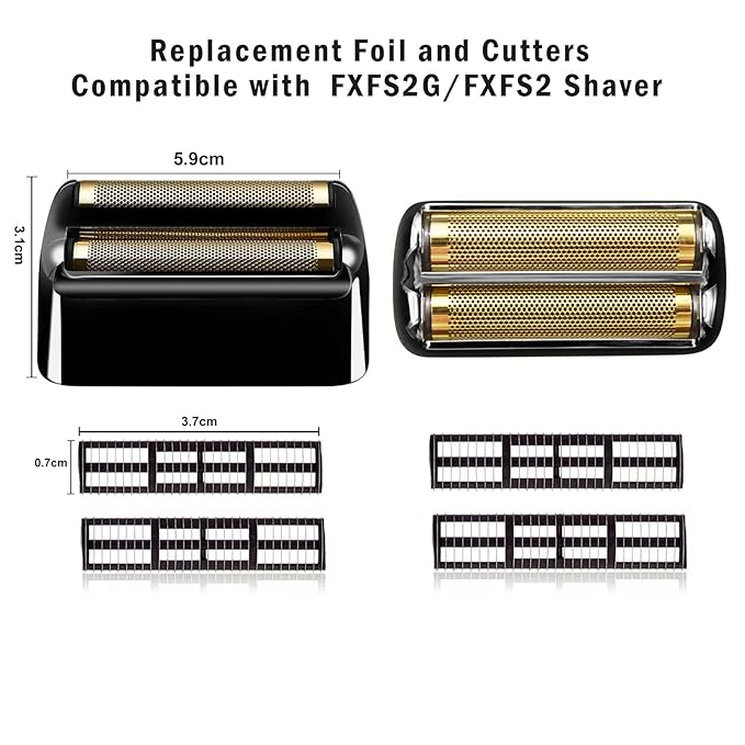 Professional Replacement Foil and Cutters for BaBylissPRO Barberology Double Foil Shaver Compatible with BaBylissPRO Barberology FXFS2 Shaver (black)
