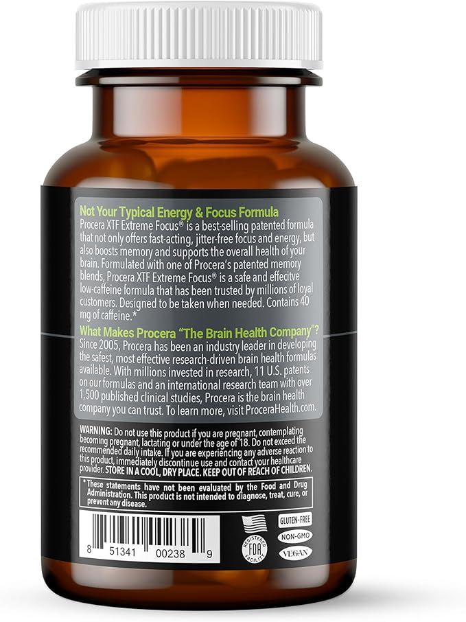 Procera XTF - Perfect Study Aid - Immediate Results - Improved Focus &amp Memory Retention - Increased Oxygen &amp Blood Flow - Mental Clarity - Energy Boost - Slow Cognitive Decline - 40 Count