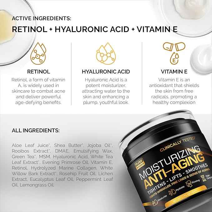 Men's Face Cream Moisturizer - Anti-Aging Cream For Men Collagen Retinol &amp Hyaluronic Acid - Day &amp Night - Facial Skin Care- Anti Wrinkle 1.7 oz