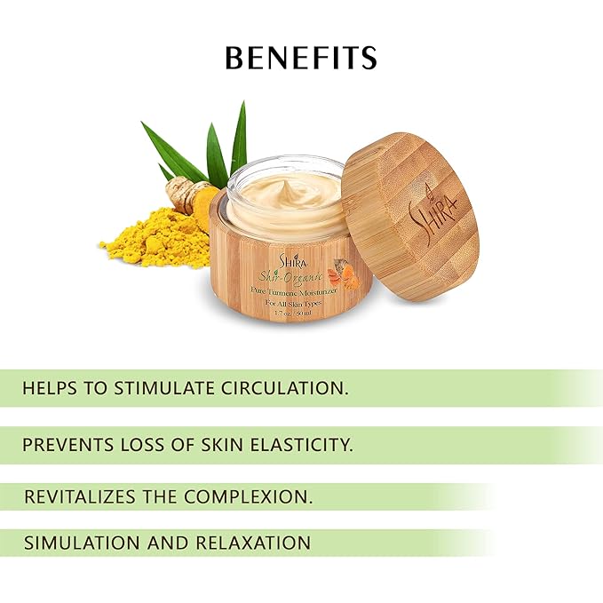Shira Shir Turmeric Moisturizer - 50ml - Organic Anti-Aging Cream with Vitamins B6 &amp C Improves Skin Elasticity Reduces Acne Scars Hydrating Facial Moisturizer for Radiant Skin Natural Skincar