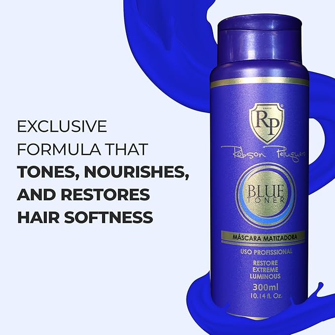 Robson Peluquero Blue Toning Kit | Hair Toner Gloss + Shampoo | Icy Platinum Ash &amp Silver Blonde for Brassy Hair Bleached Highlights Neutralizes Orange &amp Copper Tones - 2x10.1 Fl Oz