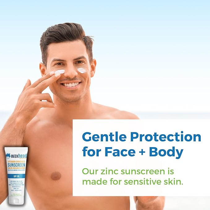 Waxhead Non-Nano Zinc Oxide Sunscreen EWG Sunscreen with Zinc Oxide for Face + Body Mineral Natural Non-Toxic Pure Sunblock Biodegradable Cream Lotion Sun Block Tattoo Eczema Vitamin D + E (4oz)