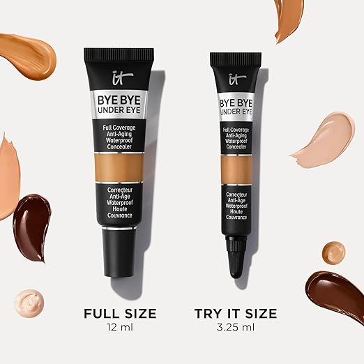 IT Cosmetics Bye Bye Under Eye Concealer - Water-Resistant 24H Full Coverage Brightening Concealer For Dark Circles Fine Lines Redness &amp Discoloration Anti-Aging Color Correcting Cream - 0.4 f