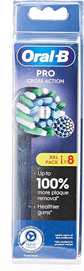 Oral-B Pro Cross Action Electric Toothbrush Head X-Shape and Angled Bristles for Deeper Plaque Removal Pack of 8 Toothbrush Heads Black
