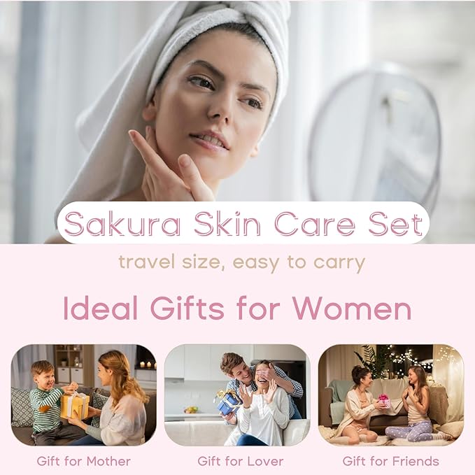 Japan Sakura Skin Care Set for Teen Girls - Evolvique Skin Care for Teens 10-12 - Skincare for Girls 10-12 - Skin Care Kit Gift Set for Women with CleanserSerumCream(One Size 8PCS Sakura Scent)