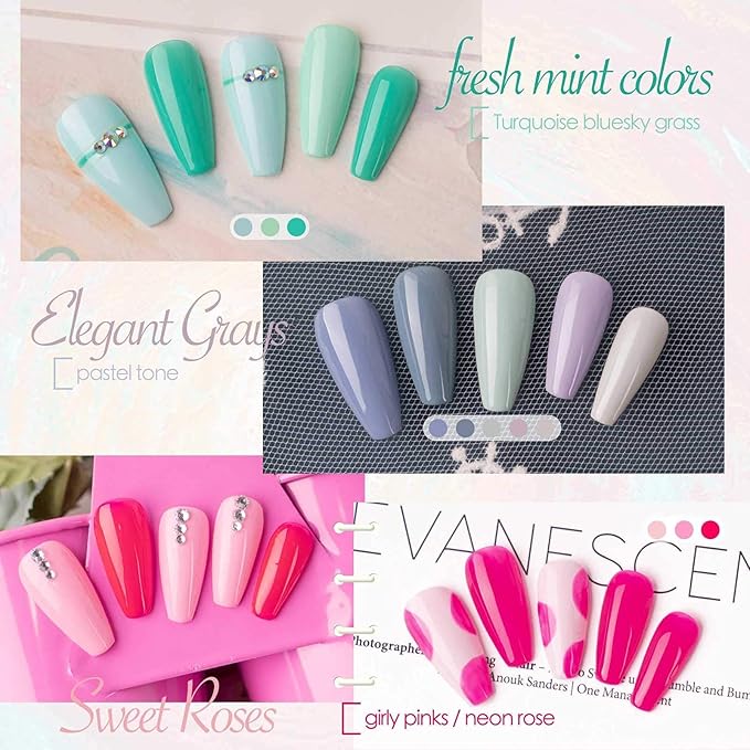 Gellen Gel Nail Polish Kit with U V LED Light 72W Nail Dryer 12 Trendy Colors Nail Gel Polish No Wipe Top Base Coat Nail Art Decorations Manicure Tools All-In-One Manicure Kit Bright and Pastels