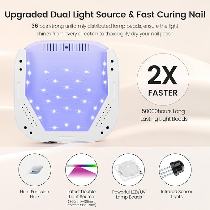 Lavinda UV LED Nail Lamp 54W Frosted Silver Glitter Rechargeable Cordless Nail Dryer Gel Light with 4 Timer Settings for Gel Polish Nails Elegant Matte Shimmer Finish Auto Sensor for Salon &amp Ho