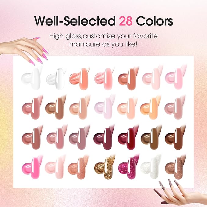 ROSALIND Poly Nail Gel Kit for Beginners - 28 Colors Extension Gel Set with UV/LED Nail Lamp 72 Accessories (Base/Top Coat Nail Forms Tools) Long Lasting Salon Kit for DIY Manicure