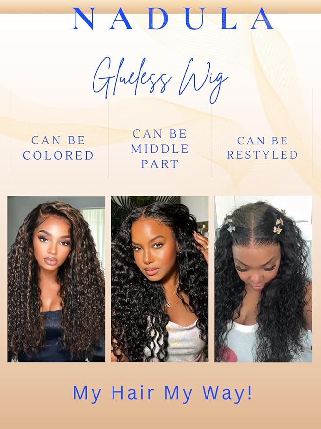 Nadula Pre Everything Glueless Water Wave 13x4 Hd Lace Front Wigs Human Hair with Invisible Drawstring Wet and Wavy Bye Bye Knots Glueless Wig Pre Plucked Pre Cut Lace Ready to Wear Front Wig 16inch