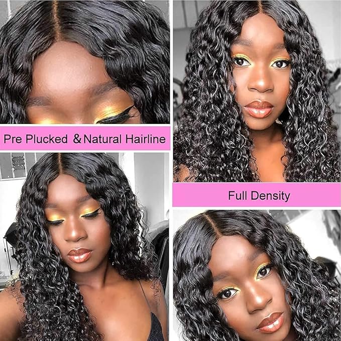 Metamuclia Water Wave 4x4 Lace Front Wigs Human Hair Pre Plucked 180% Density Brazilian Virgin Wet and Wavy Wigs for Women Curly Wig with Baby Hair Natural Color 24 Inch