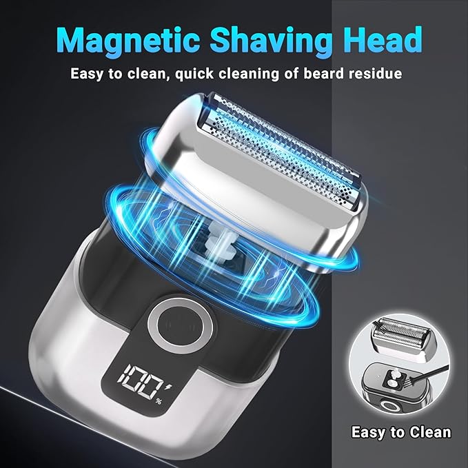 Electric Foil Shavers for Men: Mini Electric Razor Foil Shaver for Face IPX7 Waterproof Wet Dry Cordless Razor with 3 Floating Blades LED Display for Travel &amp Home USB Type C
