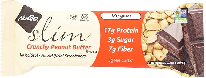 NuGo Nutrition Bar - Slim - Crunchy Peanut Butter - 1.59 Oz Bars - Case of 12