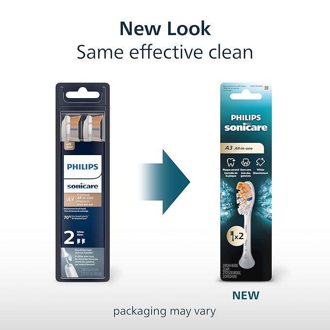 Philips Sonicare A3 All-in-One - Genuine Replacement Electric Toothbrush Heads White 2 Pack HX9092/77
