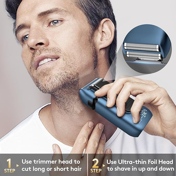 Brightup Foil Shaver Electric Razor &amp Shavers for Men with Trimmer[150 Min Runtime] IPX6 Waterproof Double Floating Blades for Shaving Face Cordless/Type C Rechargeable/Travel Lock/LED Display