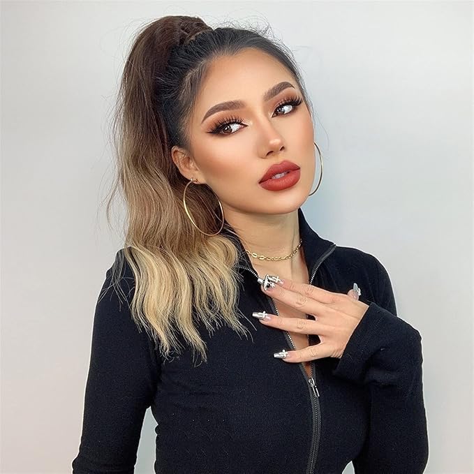 EARSHOT Hair Buns Hair Piece 16 Inch Long Wave Ponytail Lengthening Synthetic Curly Ponytail Hair Extension Wig Bun Wig Hair Bun for Women Everyday Hair Accessories For Girls (Size : 1 PC Color : A)