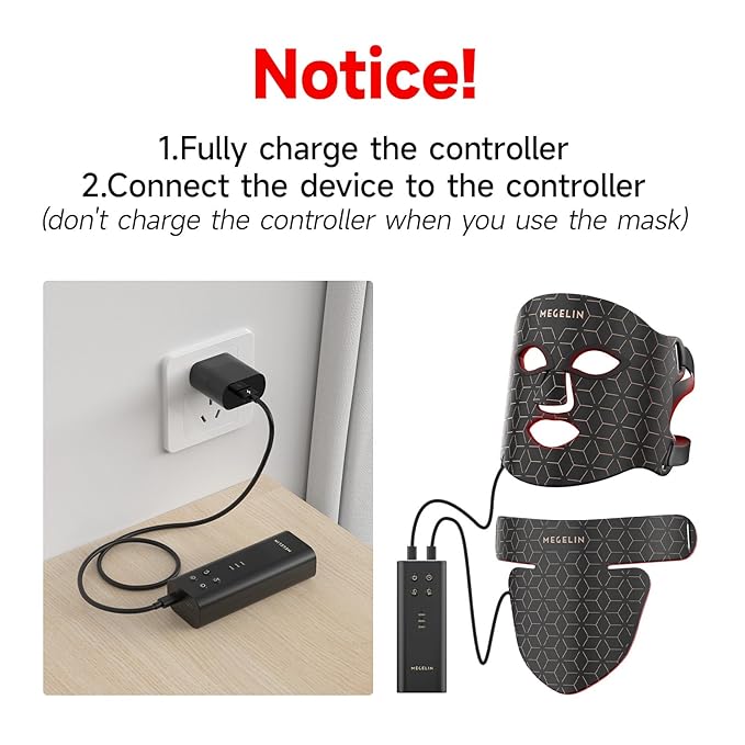 MEGELIN Led Red Light Therapy Face &amp Neck Mask 7 Colors Led Light Therapy Facial Mask Infrared Red Light Therapy Mask Infrared Light Skin Rejuvenation(Black)