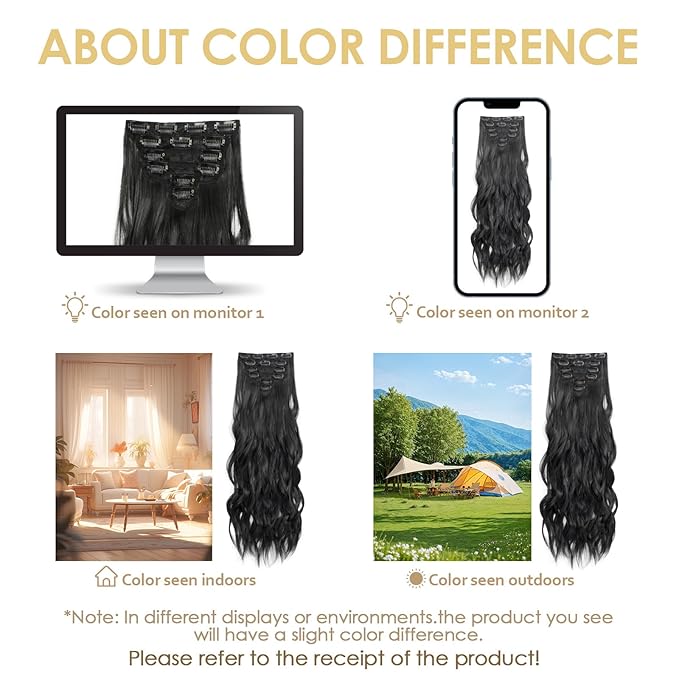 Clip in Hair Extensions for Women Natural Black Extensions 24 Inch 6PCS Hairpieces Long Wavy soft Thick Hair Extensions clip ins